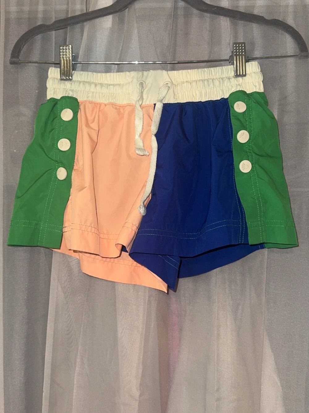 Free People Colorblock Green Peach Blue Athletic Shorts